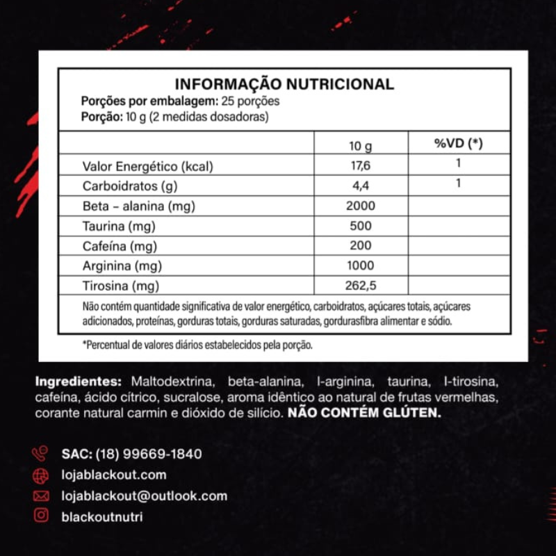 PRÉ WORKOUT BLACK STRONG FRUTAS VERMELHAS 250G