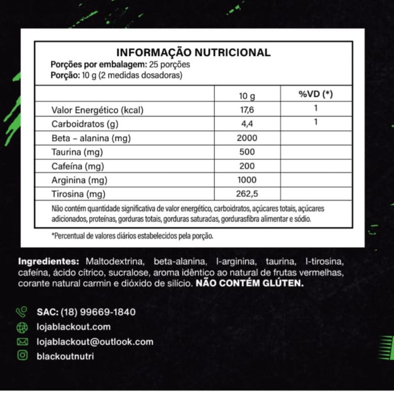 PRÉ WORKOUT BLACK STRONG LIMÃO 250G